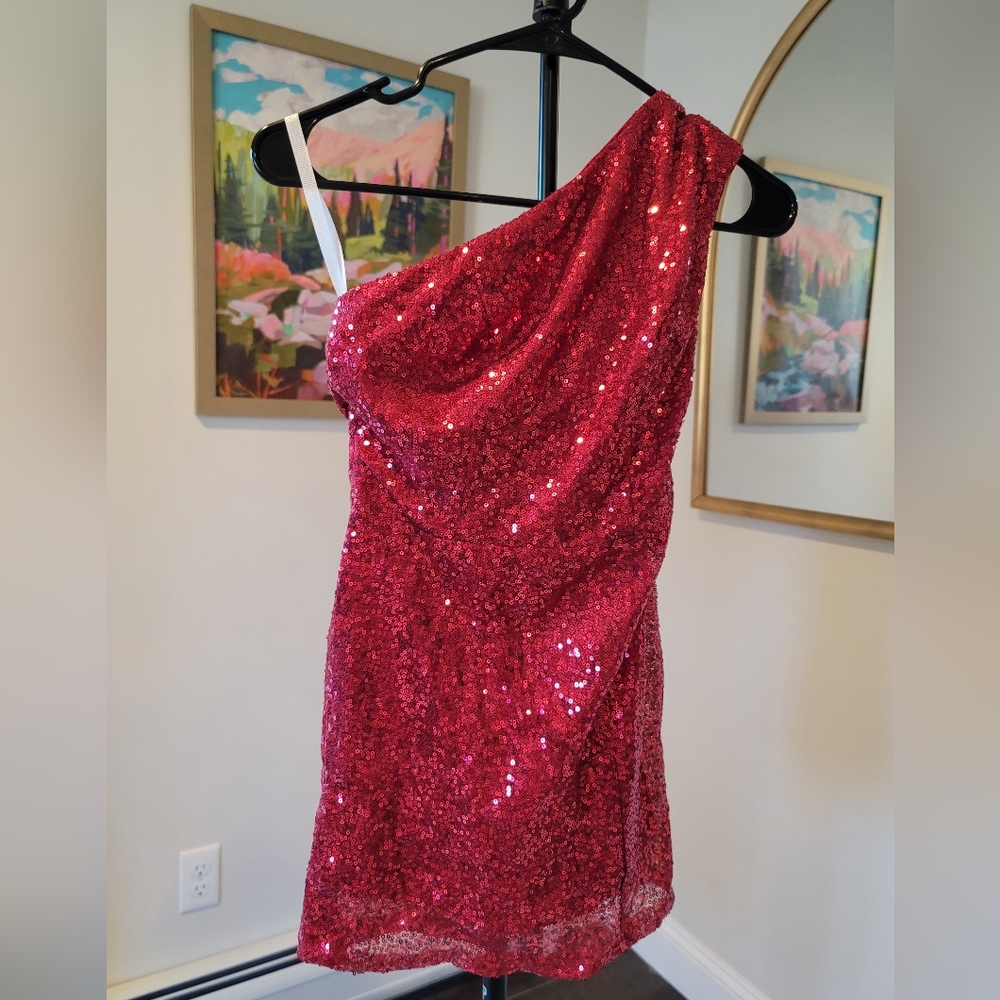 One-Shoulder Red Sequin Party Dress